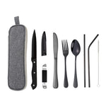 Portable Stainless Steel Cutlery Set Outdoor Picnic Knife And Fork Tool With Storage Bag, A Model Silver, A Model Gold, A Model Black, B Model Silver, B Model Gold, B Model Black, C Model Silver, C Model Black