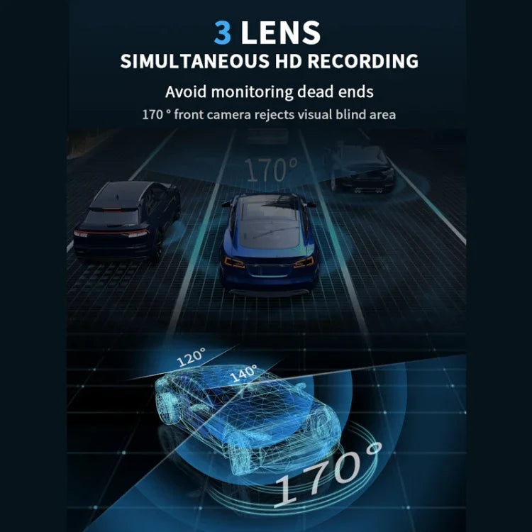 3 Camera Lens 3-inch IPS Screen WiFi Car Dash Cam 1080P Night Vision Dash Camera for Cars, 32G, 64G