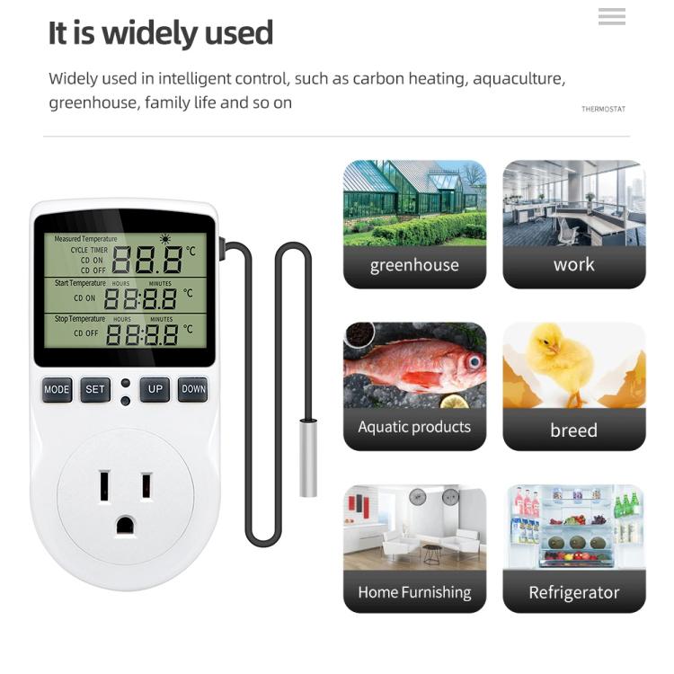 Intelligent Digital Thermostat Countdown Temperature Control Switch Socket Timing Temperature Controller, US Plug