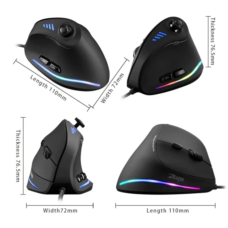 ZELOTES C18 11-Keys RGB Vertical Grip Ergonomic Joystick Programming Gaming Wired Mouse, C18