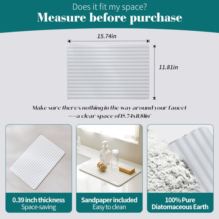 Diatomite Kitchen Drying Mat Drainage Countertop Pad Quick Dry Coaster Bathroom Hard Floor Mat, 30x40cm