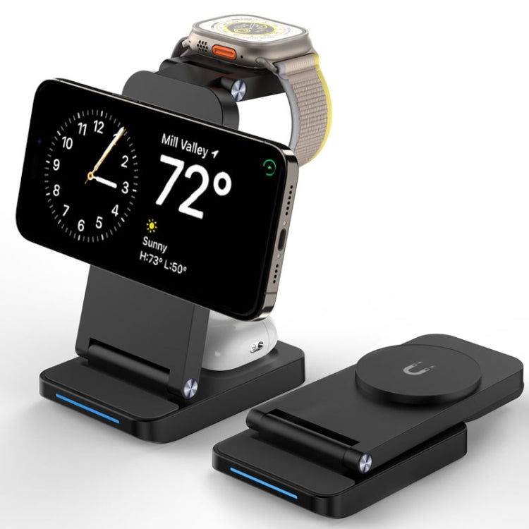S90-3 3-in-1 Magnetic Folding Wireless Charger Phone Earphone Watch Fast Charging Stand