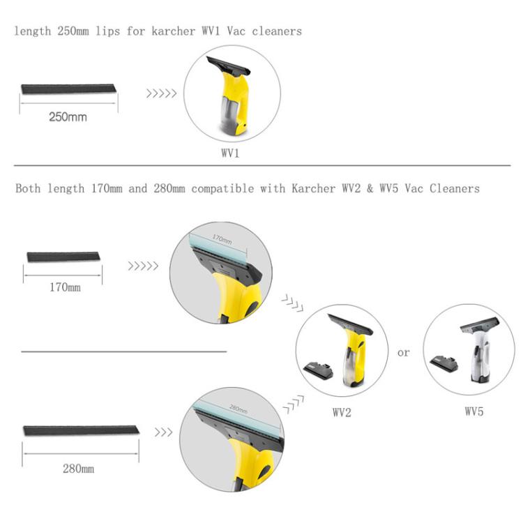 1pair For Karcher Window Cleaner Rubber Scraper Accessories, 170mm, 250mm, 280mm