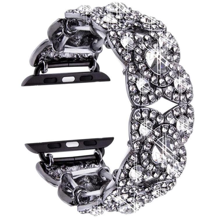 Petaled Metal Diamond Wristband Strap For Apple Watch Series 9 / 8 / 7 / 6 / SE / 5 / 4 / 3, 1215 Silver, 1202 Silver, 1215 Black, 1202 Black, 1215 Rose Gold, 1202 Rose Gold, 1202 Rose Gold Red, 1215 Gold