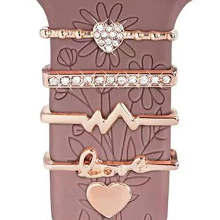 5pcs / Set 20mm Width Smart Watch Silicone Band Decorative Ring Metal Accessories, Gold 1, Silver 2, Rose Gold 3, Rose Gold 4, Silver 5, Rose Gold 6, Gold 7, Rose Gold 8, Gold 9