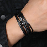 Men Braided Leather Bracelet with Musical Note Design, Magnetic Clasp Multi-Layer Wristband for Casual & Style