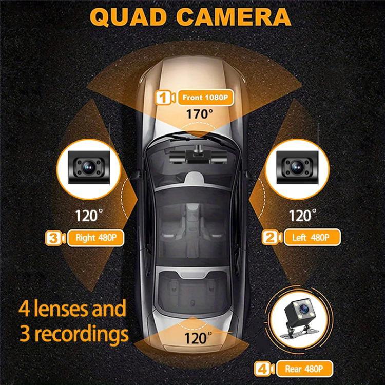 High-Definition 1080P Infrared Night Cision Parking Monitoring Driving Recorder, 3 Lenses, 4 Lenses, 4 Lenses + 32G