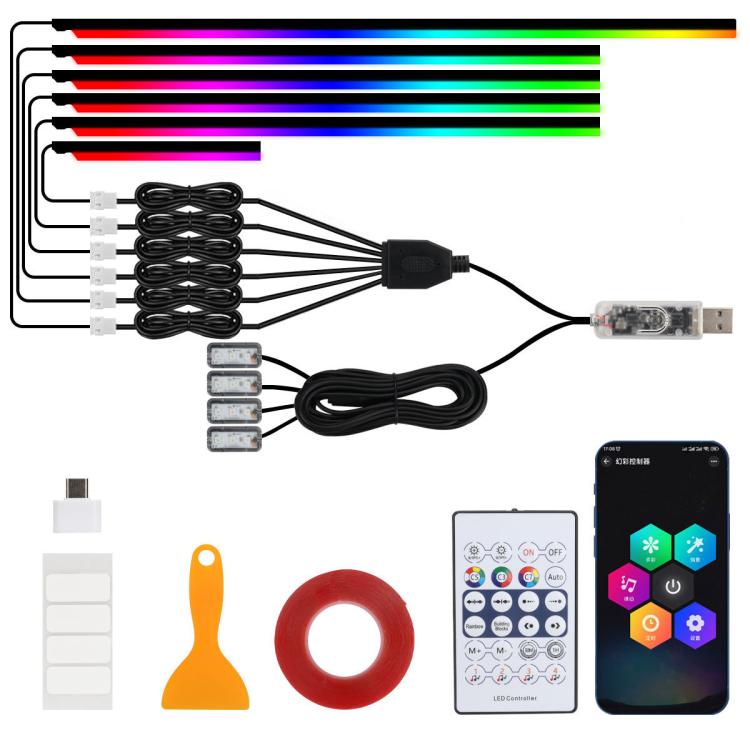 3 Control App Remote Control Colorful Car Interior Ambient Lighting Modified LED Acrylic USB Car Ambient Lighting, 110cm+75cm x 4+35cm+Footlight x 4 10 In 1, 110cm+75cm x 4+35cm 6 In 1, 110cm, 110cm x 2 2 In 1, 110cm x 3 3 In 1, 110cm x 4 4 In 1       ...