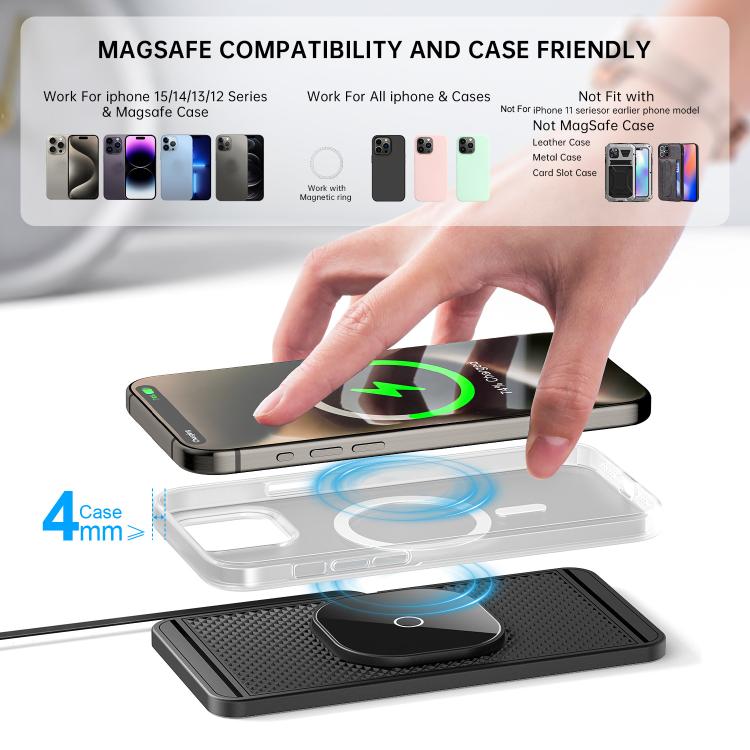 Car Magnetic Avoid Camera Wireless Charging Anti-slip Pad, USB Interface 1m, TYPE-C Interface 1m, USB Interface 0.3m, TYPE-C interface 0.3m