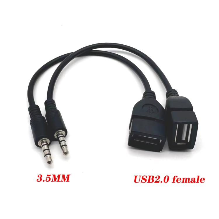 10pcs 3.5mm Male Round Head To USB 2.0 Female USB Disk Car MP3 Data Transmission Cable, 10pcs