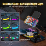 4-in-1 Fast Wireless Charging Station for Phone/Tablet/Apple Watch/AirPods Magnetic Foldable Stand with Clock Display & Cool Light Effect