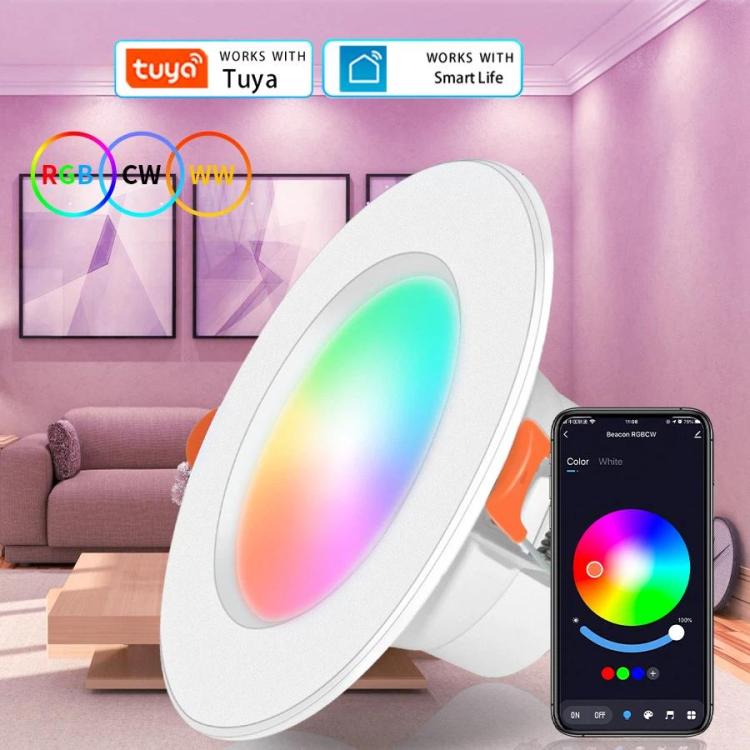 Compatible With Tuya WIFI & Bluetooth Recessed Ceiling Light RGB+CW+WW Dimmable LED Downlight, 5W 2.5inch, 7W 3.5inch