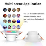 Compatible With Tuya WIFI & Bluetooth Recessed Ceiling Light RGB+CW+WW Dimmable LED Downlight, 5W 2.5inch, 7W 3.5inch