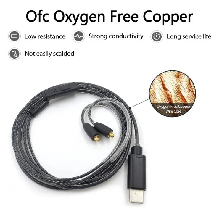 1.2m Type-C To MMCX Interface Headphone Plug Cable For Shure SE215 / SE315 / SE425 / SE535 / SE846, Inline Control, Standard