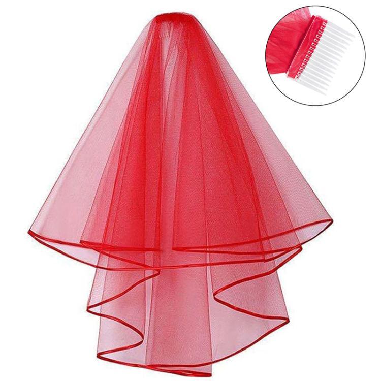 Bridal Veil Hair Accessories Double-Layer Tulle Veil, Red Plastic Hairbrush, Black Plastic Hairbrush, White Plastic Hairbrush, Red Iron Hairbrush, Black Iron Hairbrush, White Iron Hairbrush