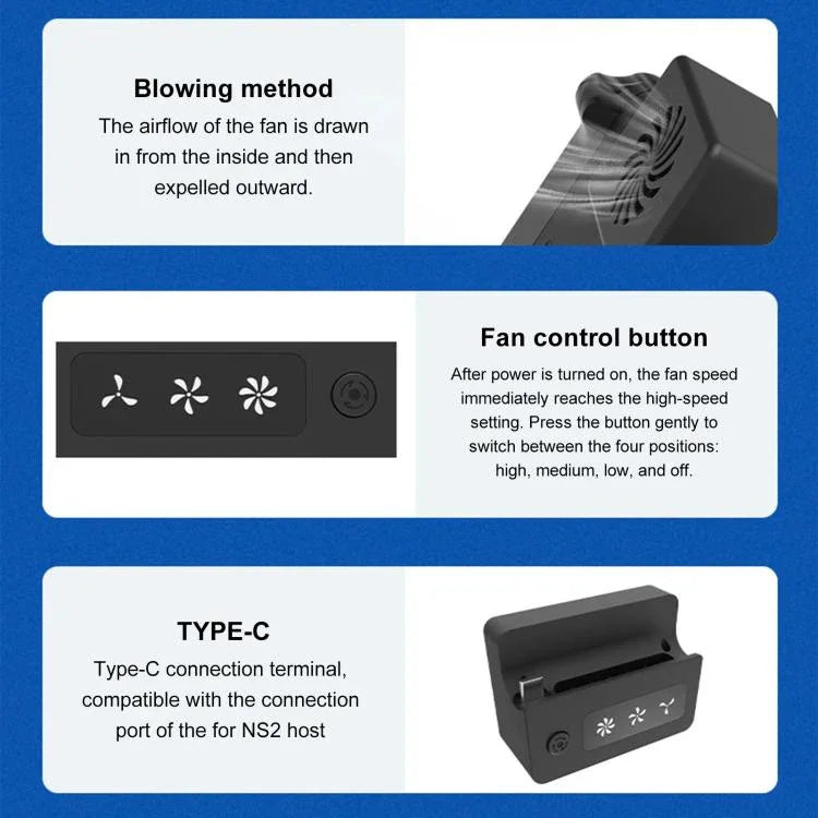 For Nintendo Switch 2 Console 3-Speed Turbo Cooling Fan Adjustable Exhaust Cooler