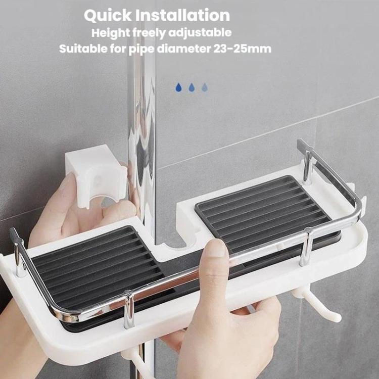 Shower Rod Shelf Elevated Shower Tray Multifunctional Bathroom Storage Rack, Circular Hole White, Square Hole White, Circular Hole Black, Square Hole Black