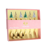 6-Piece Christmas Tree Utensil Set Stainless Steel Coffee Spoons, Dessert Forks with Gift Box