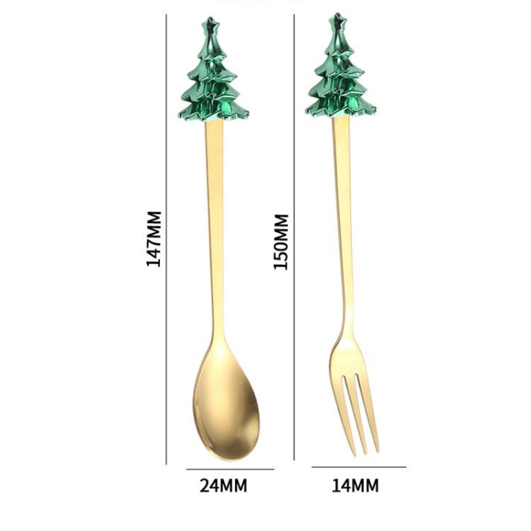 6-Piece Christmas Tree Utensil Set Stainless Steel Coffee Spoons, Dessert Forks with Gift Box