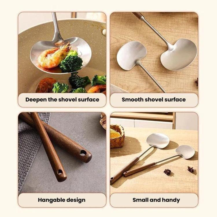 2pcs Solid Wood Long Handle Wok Spoon & Ladle Household Kitchen Shovel, Small