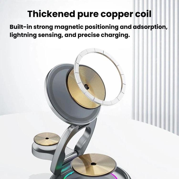 15W 3 In 1 Magnetic Wireless Charger With LED Colorful Lights Rotatable Desktop Charging Stand