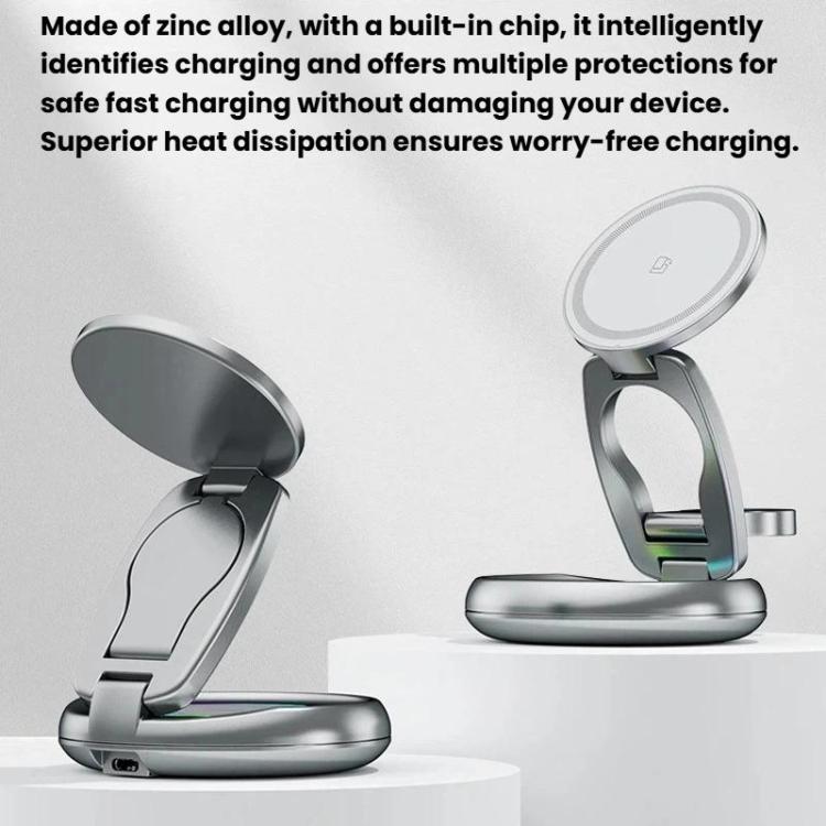 15W 3 In 1 Magnetic Wireless Charger With LED Colorful Lights Rotatable Desktop Charging Stand