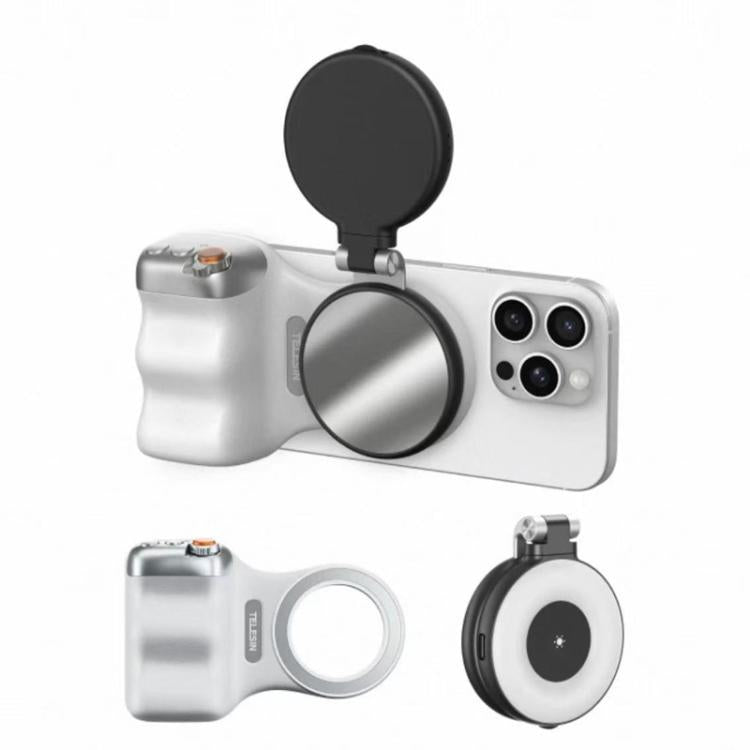 TELESIN Magnetic Phone Mounting Aid Photography Handle Remote Control Assistant, White Camera Grip+Silver Fill Light, White Camera Grip+Tripod+Silver Fill Light, White Camera Grip+White Fill Light, White Camera Grip+Tripod+White Fill Light             ...