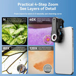 APEXEL TriScope 40X-80X-120X Phone Microscope with Dual-Temperature LED & UV Lighting, APL-MS3L