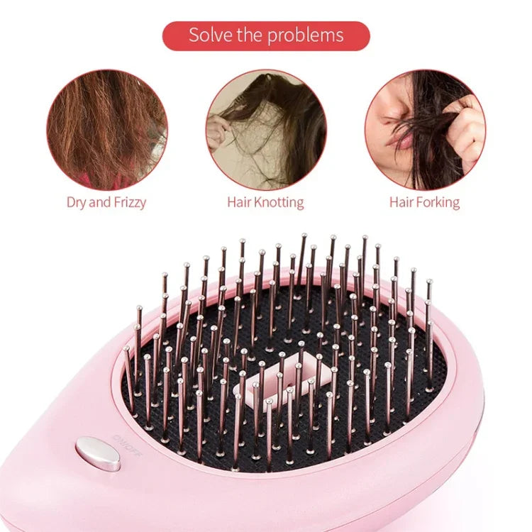 Portable Electric Hair Ionic Brush Hair Straightener Brush Negative Ion Comb Anti-static Massage Mini Straight Hair comb, Pink, Green