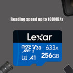 Lexar 633x 256GB High-speed Mobile Phone Camera Memory TF Card Switch Expansion Driving Recorder Dedicated Storage Flash Memory Card, 256GB