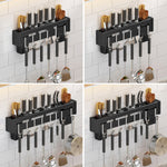 Kitchen Wall-mounted Rack Free Punching Chopsticks Holder, Black 60cm