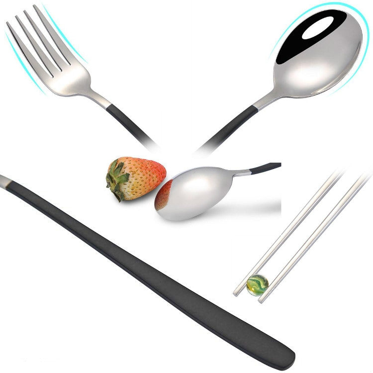 3pcs / Set Portable Stainless Steel Tableware Creative Set Chopsticks Spoon Fork Gift, Steel, Black, Pink, Red, Blue
