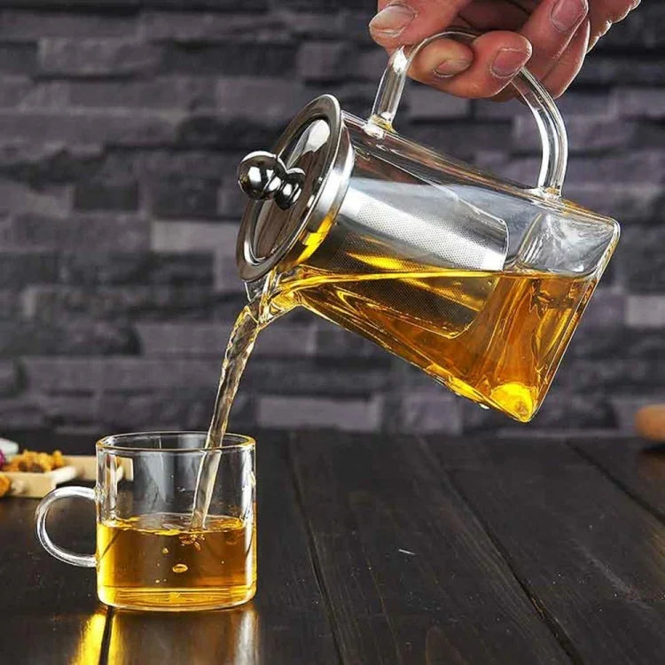 Stainless Steel Clear Heat Resistant Glass Filter Tea Pot, Capacity: 750ml, Capacity: 750ml