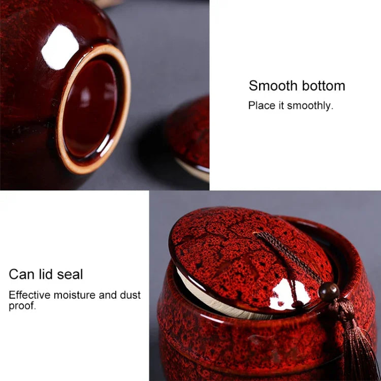 Kiln Transmutation Ceramic Mini Tea Pot Storage Moisture-proof Can Sealed Tea Tank