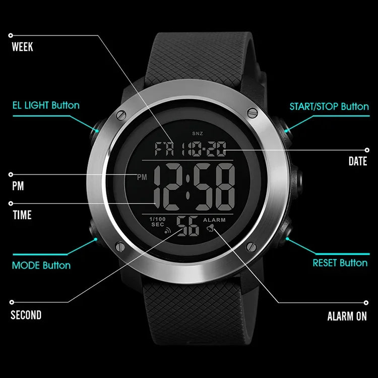 SKMEI 1426 Multifunctional Outdoor Fashion Noctilucent Waterproof Black Machine Rubber Ring Digital Watch, Black Machine Rubber Ring, 1426 Black Machine Rubber Ring