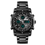 SKMEI 1389 Multifunctional Men Business Digital Watch 30m Waterproof Large Dial Wrist Watch with Stainless Steel Watchband , 1389 Black, 1389 Blue, 1389 Silver