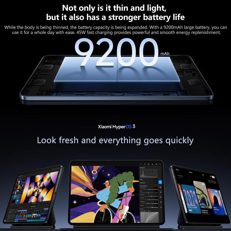 Xiaomi Pad 8 Pro 11.2 inch Soft Light Screen, 12GB+256GB, HyperOS 3 Qualcomm Snapdragon 8 Elite Octa Core, 12GB+256GB Soft Light