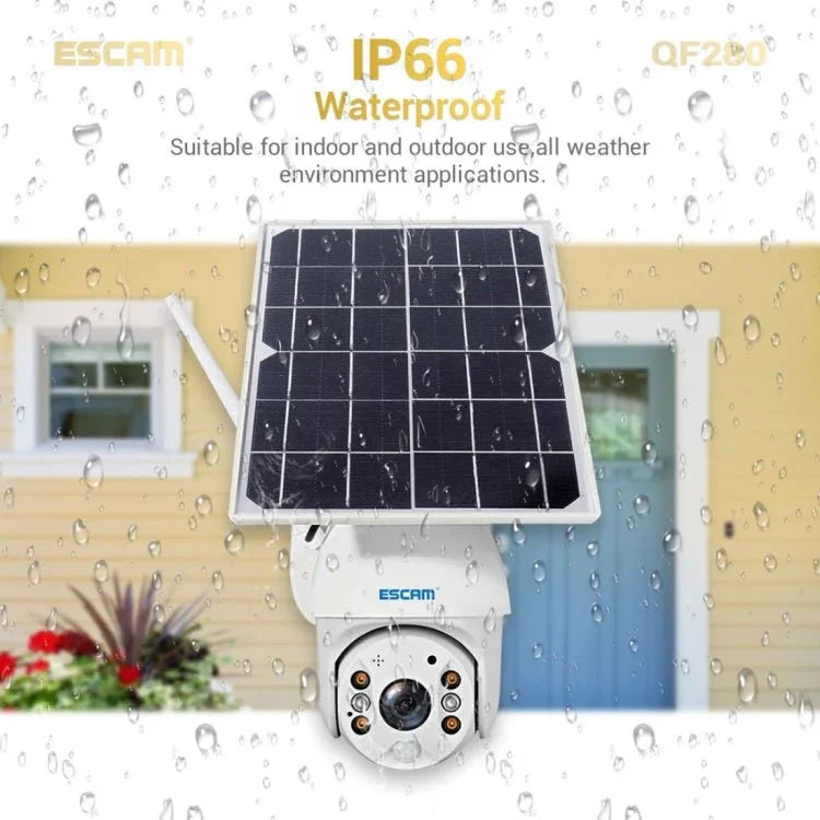 ESCAM QF280 HD 1080P IP66 Waterproof WiFi Solar Panel PT IP Camera with Battery, Support Night Vision / Motion Detection / TF Card / Two Way Audio - Trustpick