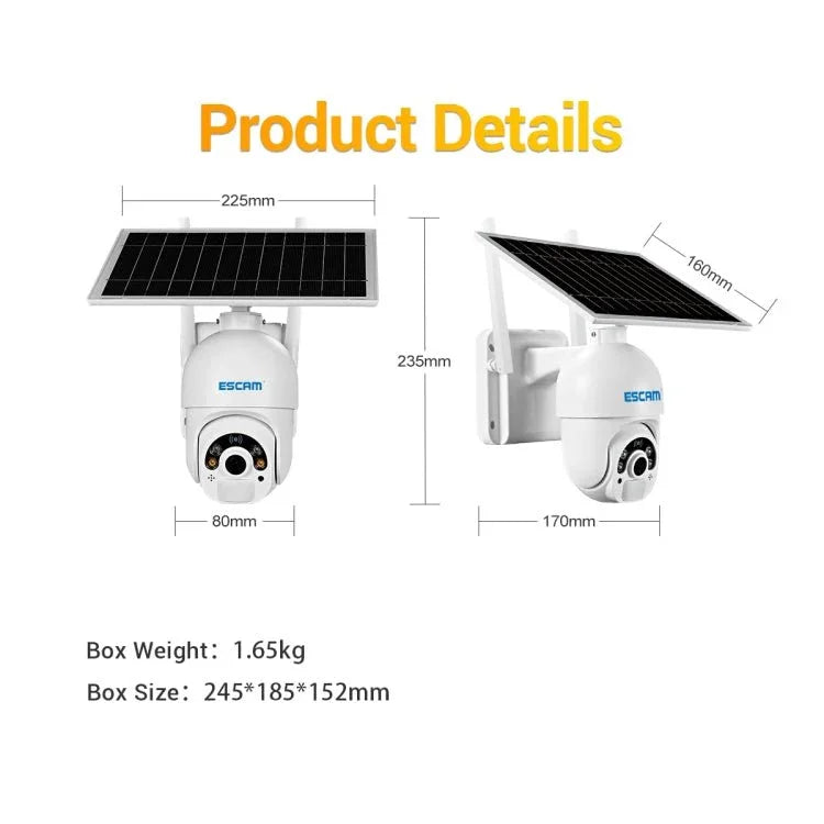 ESCAM QF450 HD 1080P 4G EU Version Solar Powered IP Camera with 128G Memory, Support Two - way Audio & PIR Motion Detection & Night Vision & TF Card - Trustpick