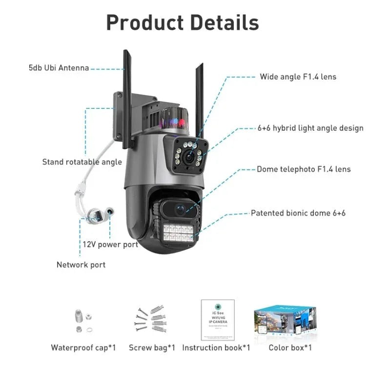 QX81 Humanoid Recognition AI Alarm WIFI Spherical Dual 2MP IP Camera - Trustpick