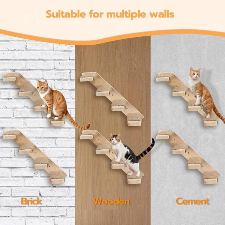 Wall Mounted Cat Climbing Frame Wooden Sisal Cat Jumping Platform Multi - Level Climbing Stairs - Trustpick