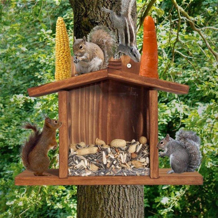 Wood Squirrel Feeder Chipmunk House For Corn, Peanuts - Trustpick